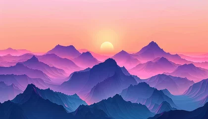 Poster minimalist mountain landscape at sunset digital illustration © Klay
