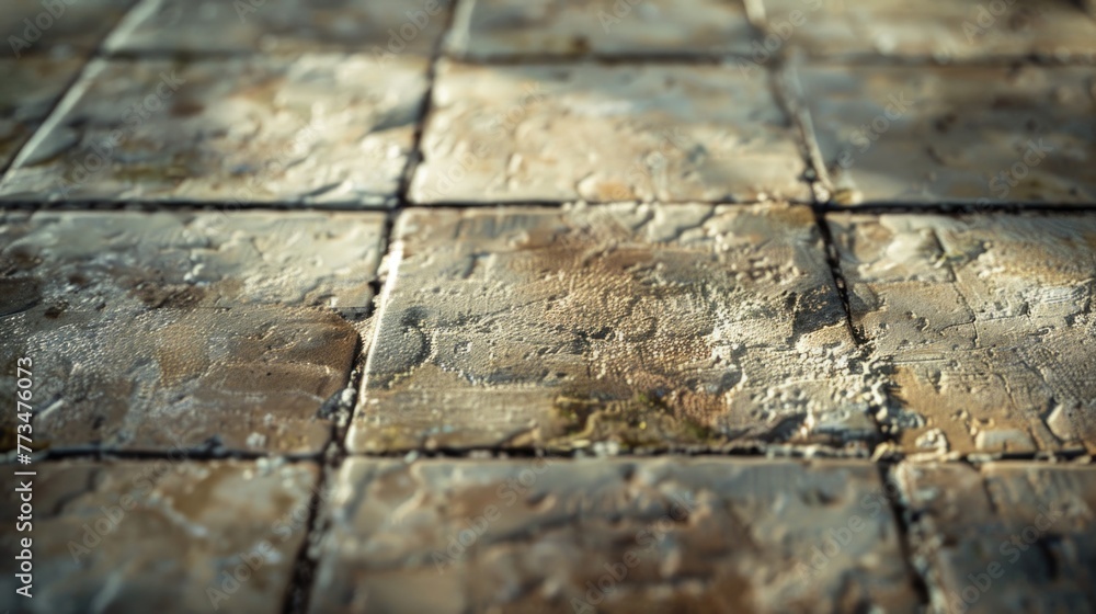 Poster Detailed view of a clock on a tiled floor, suitable for time management concepts