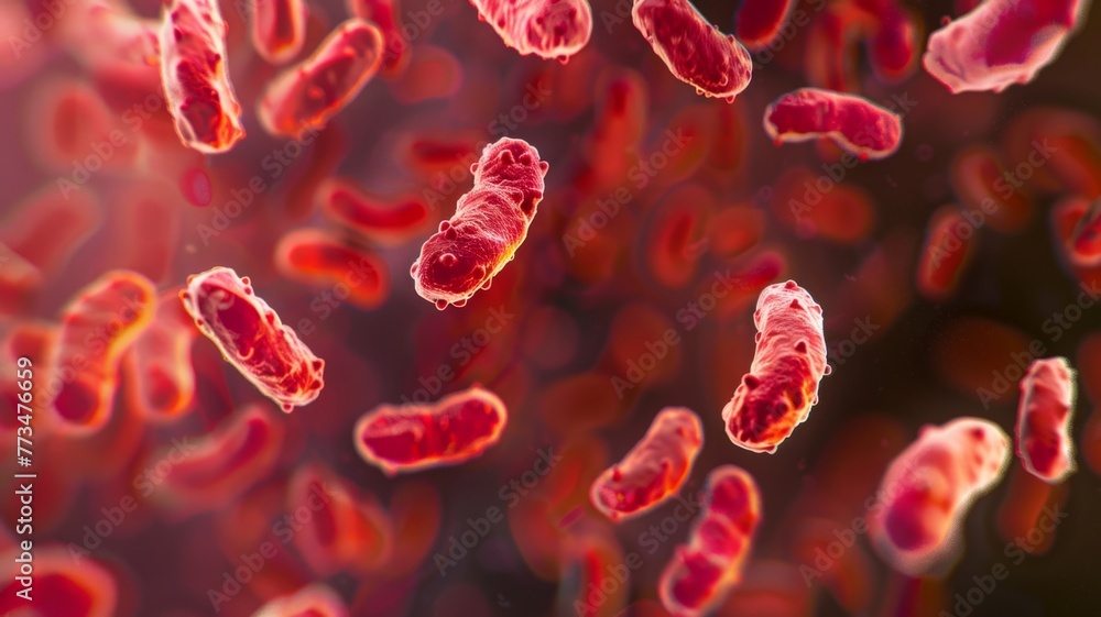 Poster microscopic view of bacteria with a blurred effect - artistic microscopic representation of bacteria