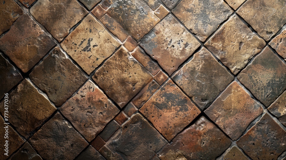Aufkleber close up of a tiled floor with a clock, suitable for interior design concepts