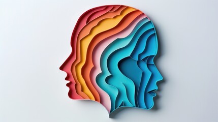 Paper cutout of a person's head with a rainbow of colors. Suitable for various creative projects