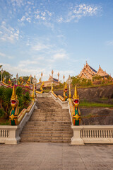 Decorative stairs with naga sculptures to the ornate Wat Kaew Korawararam (Korawaram) Temple in...