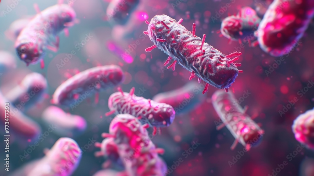 Poster highly detailed 3d of vibrant bacteria - exceptionally detailed image of 3d bacteria with a bio-lumi