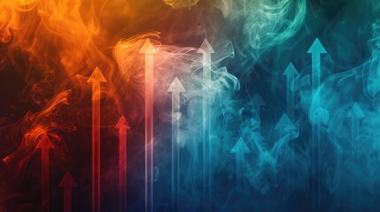 Abstract dynamic arrows taking off in a cloud of smoke. Business success, development and progress, moving forward concept