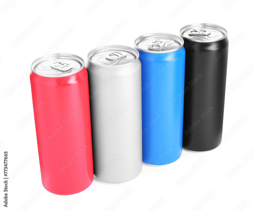 Canvas Prints Energy drinks in colorful cans isolated on white