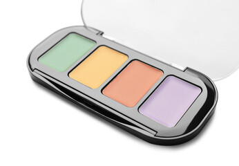 Colorful correcting concealer palette isolated on white