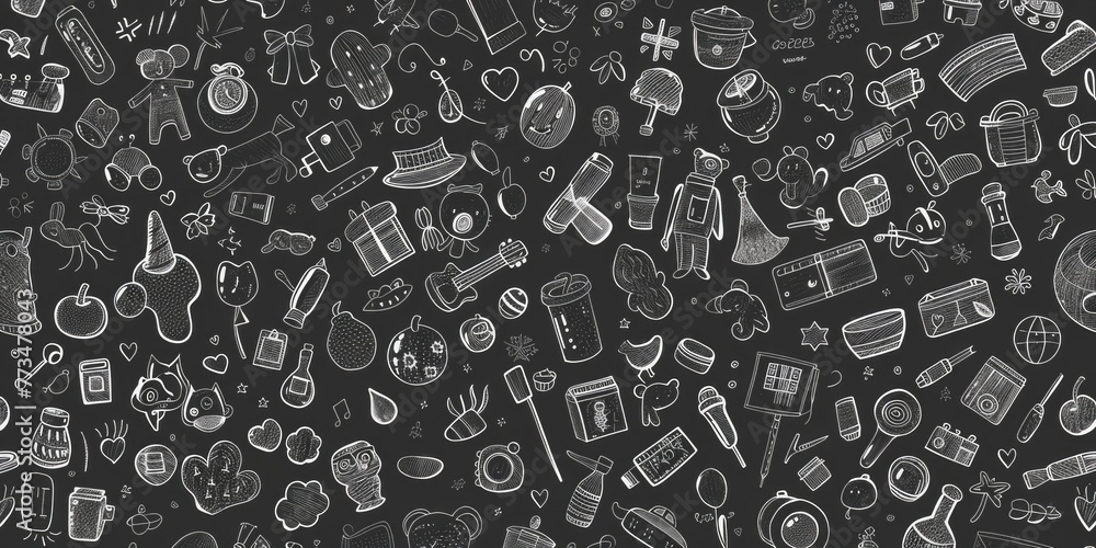 Poster black and white drawing of various items, versatile for multiple uses
