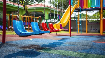 International Children's Day. Colorful playground without kids, representing joy and the importance of safe spaces on Child Protection Day