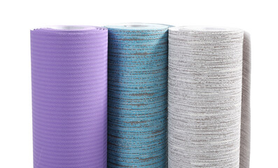 Three different wallpaper rolls isolated on white