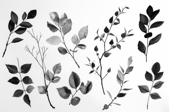 A simple black and white image of a cluster of leaves. Suitable for various design projects