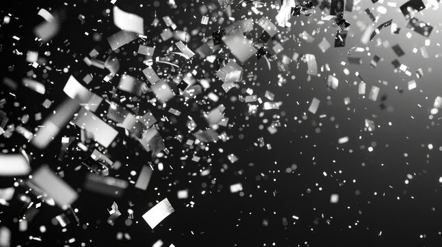 A monochrome image of scattered confetti, suitable for various celebrations