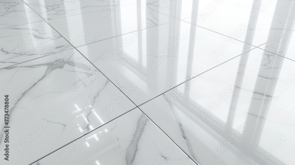 Poster White marble floor with a view of a window in the background. Suitable for interior design concepts