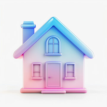 3D icon of a house depicted with a smooth blue and pink gradient