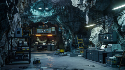 An underground geology laboratory, equipped with advanced seismic sensors and instruments to study Earth's tectonic activity