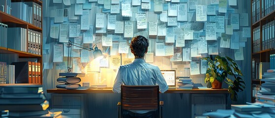 An individual organizing their work and life tasks using  Time Blocking  and  Prioritization  techniques, depicted in a home office setting to illustrate effective  Procrastination Management