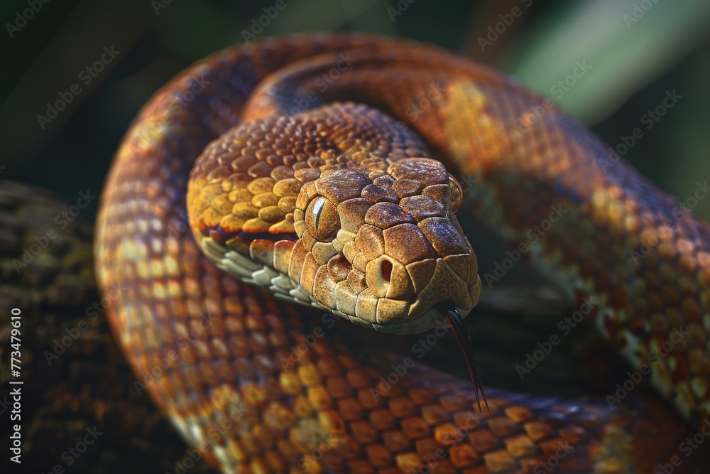 Aufkleber close-up shot of a snake resting on a tree branch. suitable for wildlife and nature themes