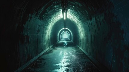 Dark tunnel with light shining at the end, suitable for concepts of hope and overcoming challenges