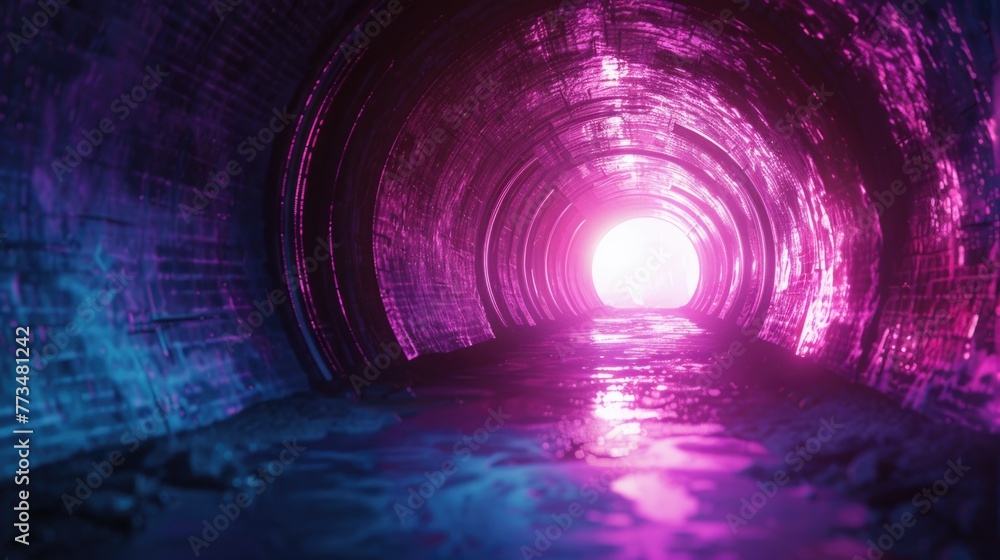 Poster a dark tunnel with a bright light shining at the end. suitable for concepts of hope, success, and ov