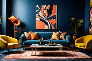 Combine the timeless charm of vintage decor with modern elements in a living room adorned with an art deco aesthetic.
