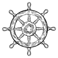 Ship steering wheel engraving PNG illustration