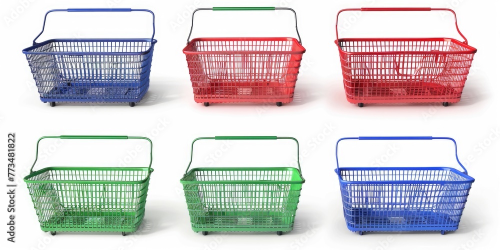 Poster a set of four baskets in different colors, ideal for home organization projects