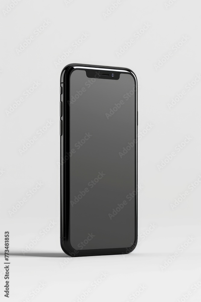 Poster close up of a cell phone on a white surface, suitable for technology concepts