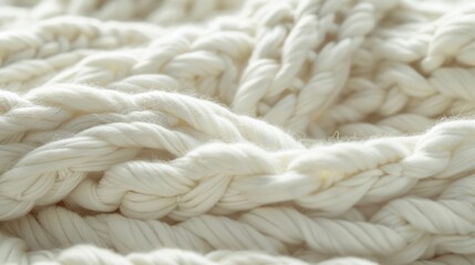 Fototapeta na wymiar Detailed view of a white knitted blanket, perfect for cozy home decor