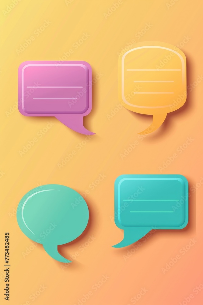 Poster four different colored speech bubbles, great for communication concepts