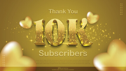 Thank you 10k subscriber card design template with gold text effect for friends and followers for social media networks - obrazy, fototapety, plakaty