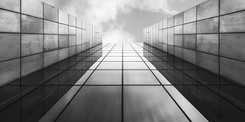 Monochrome image of a tall building, suitable for architectural projects