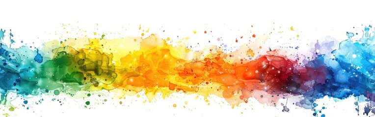 Colorful Watercolor Rainbow Frame on White Background - Abstract Texture