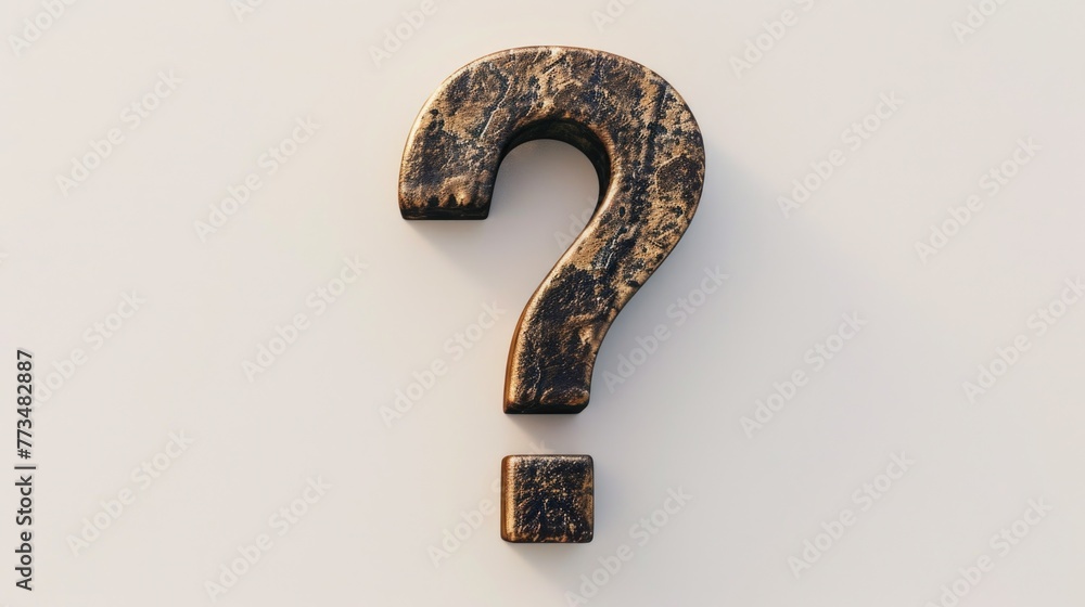 Poster a wooden question mark on a white surface, suitable for various concepts and designs