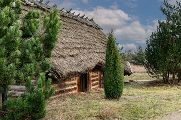 Fototapeta na wymiar Ancient abandoned village wooden house