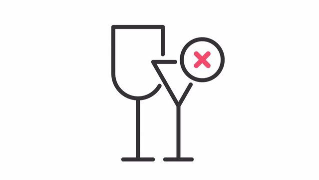 No alcohol sign.Animated wine glasses with red mark icon.no alco area animation.Alcohol control policy.alcohol free zone.High quality 4k footage with white alpha channel 3840 2160 25fps