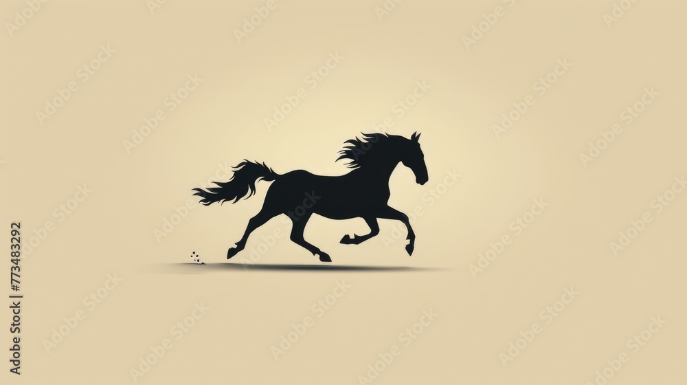 Poster silhouette of a horse running on a neutral beige backdrop. suitable for various design projects