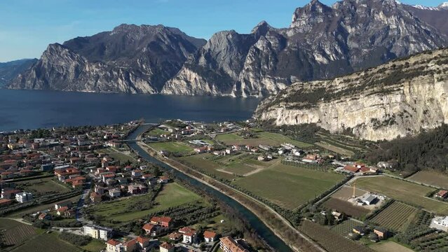 Aerial View Drone of Riva del Garda,  Provincia di Trento Italy 