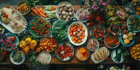 A table filled with a variety of food items. Great for food bloggers or restaurant menus