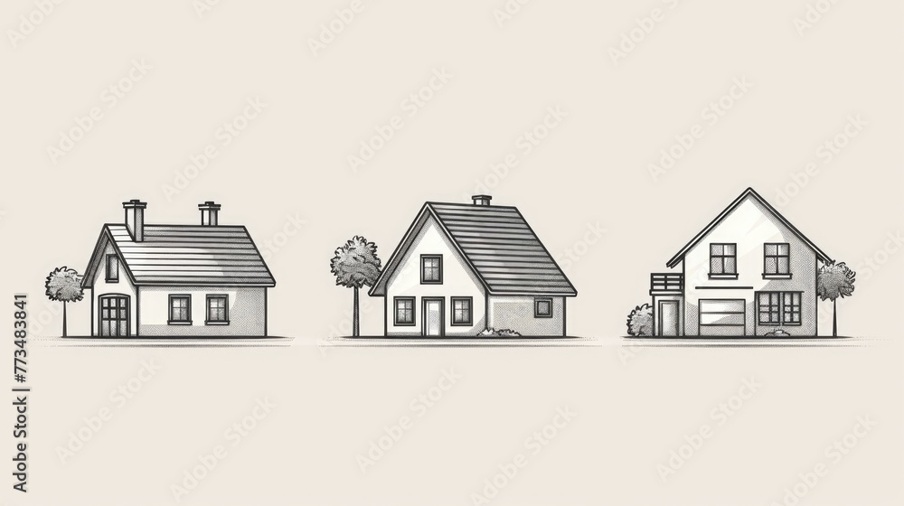 Aufkleber a set of three small houses with windows. ideal for real estate or architectural concepts