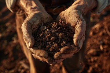A person holding a handful of dirt. Perfect for environmental or gardening concepts - Powered by Adobe
