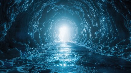 A tunnel with a bright light at the end. Perfect for conveying hope and overcoming obstacles - obrazy, fototapety, plakaty