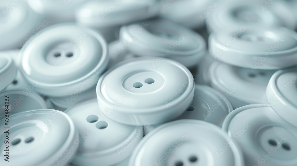 Poster a pile of white buttons stacked on top of each other. ideal for fashion or crafting projects