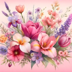 bouquet of flowers on pale pink background