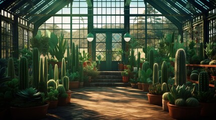A greenhouse filled with cacti and other plants - Powered by Adobe