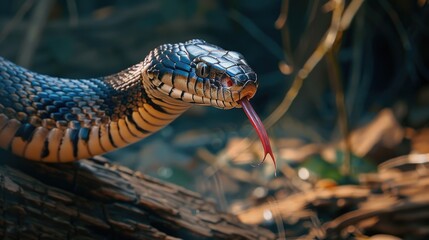 Close up of a snake with a long tongue, perfect for educational materials - obrazy, fototapety, plakaty