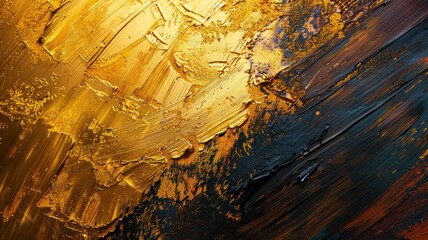 Abstract Golden and Blue Paint Strokes - Vivid abstract art with bold brush strokes in gold and blue hues.