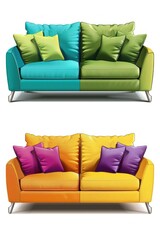 A set of three couches in different colors. Perfect for interior design projects