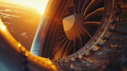 Detailed view of a jet engine on a plane. Suitable for aviation industry concepts