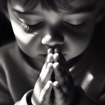 kid Praying Peacefully in Soft Morning Light Indoors