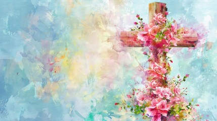 Obraz na płótnie Canvas A beautiful painting of a cross with flowers, suitable for religious or spiritual themes