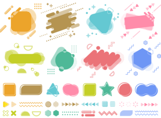 フレームデザインのセット（メンフィス　バナー　ポップ　見出し　タイトル　フレーム　PNGデータ）